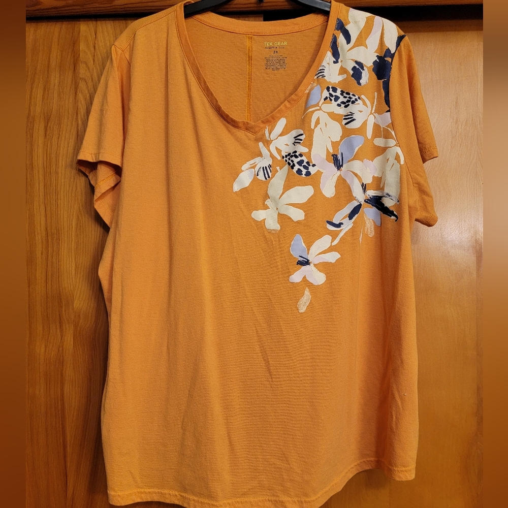 Mustard yellow/orange floral Tek Gear blouse